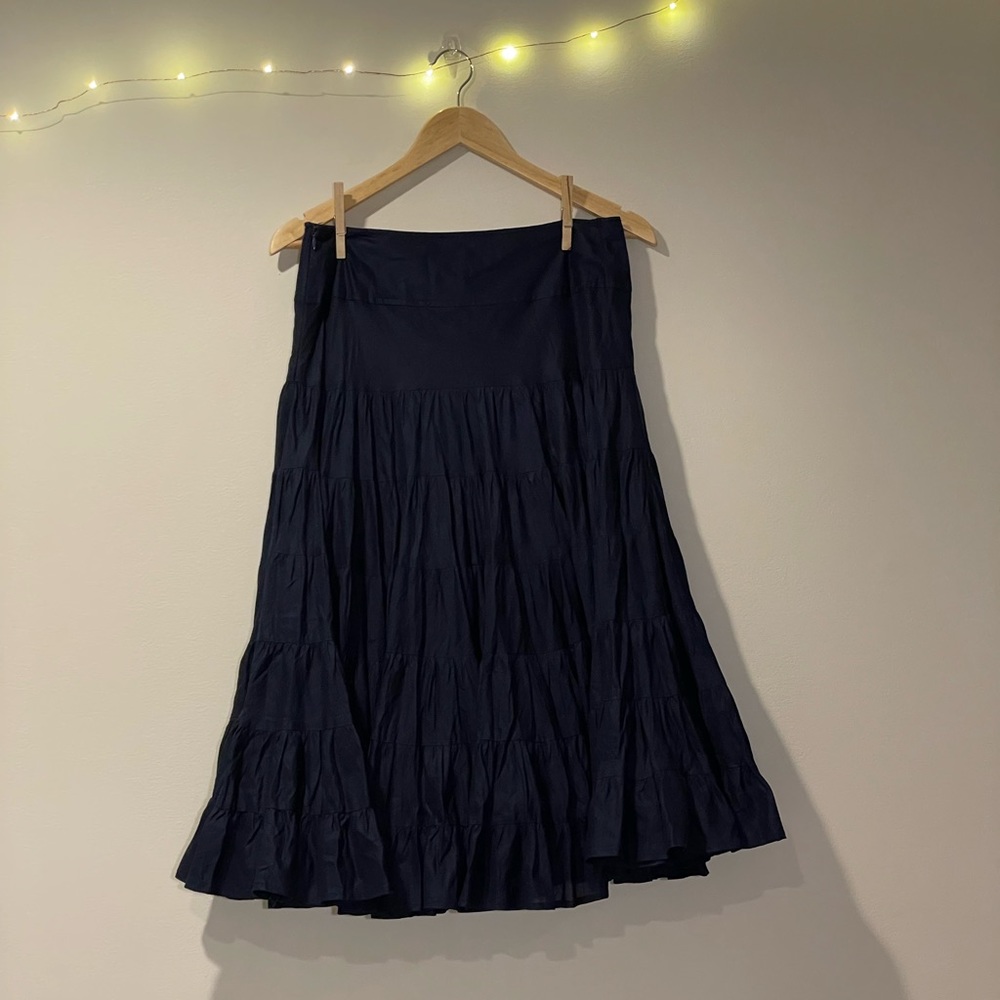 long flowy navy skirt